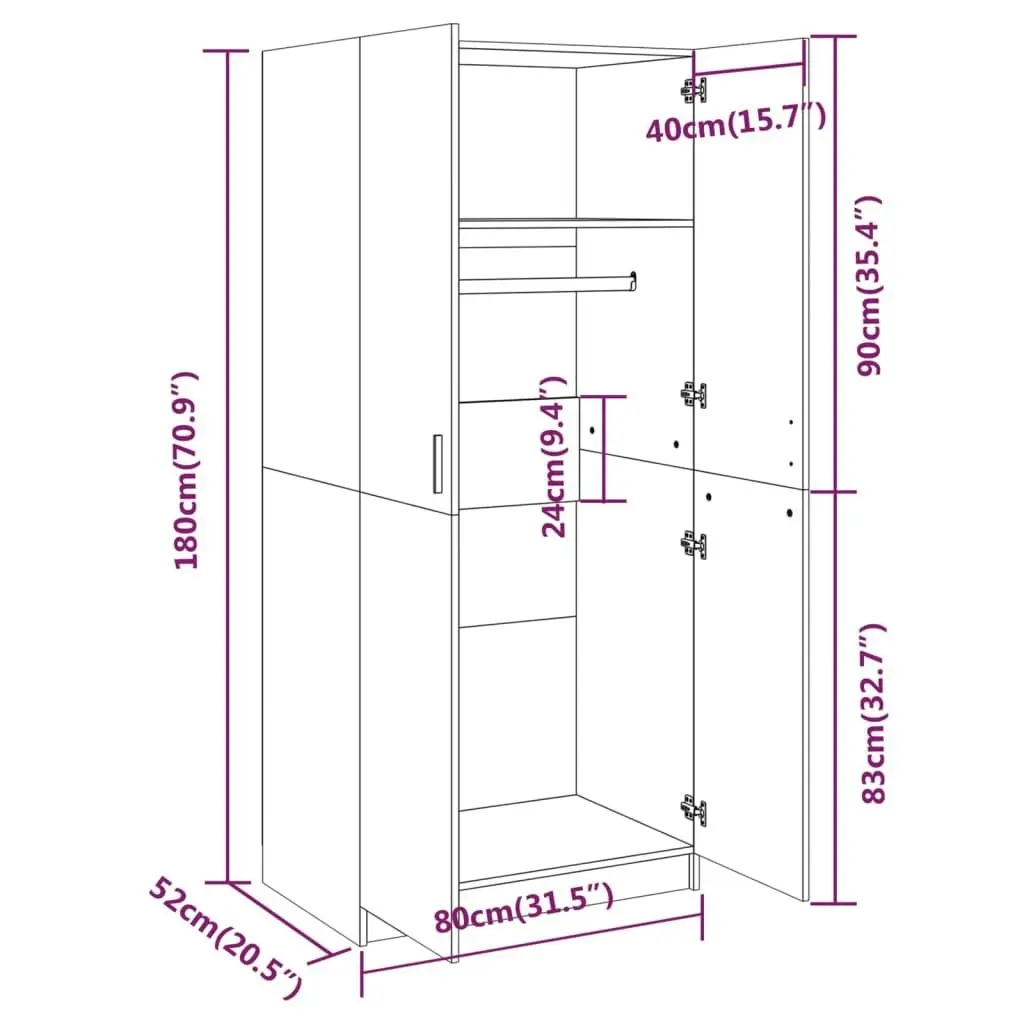 Wardrobe Grey Sonoma 80x52x180 cm Engineered Wood 815352