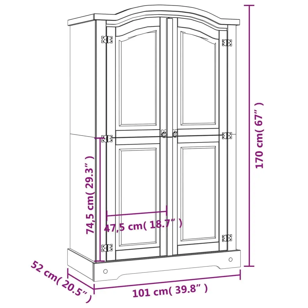 Wardrobe Mexican Pine Corona Range 2 Doors 243732