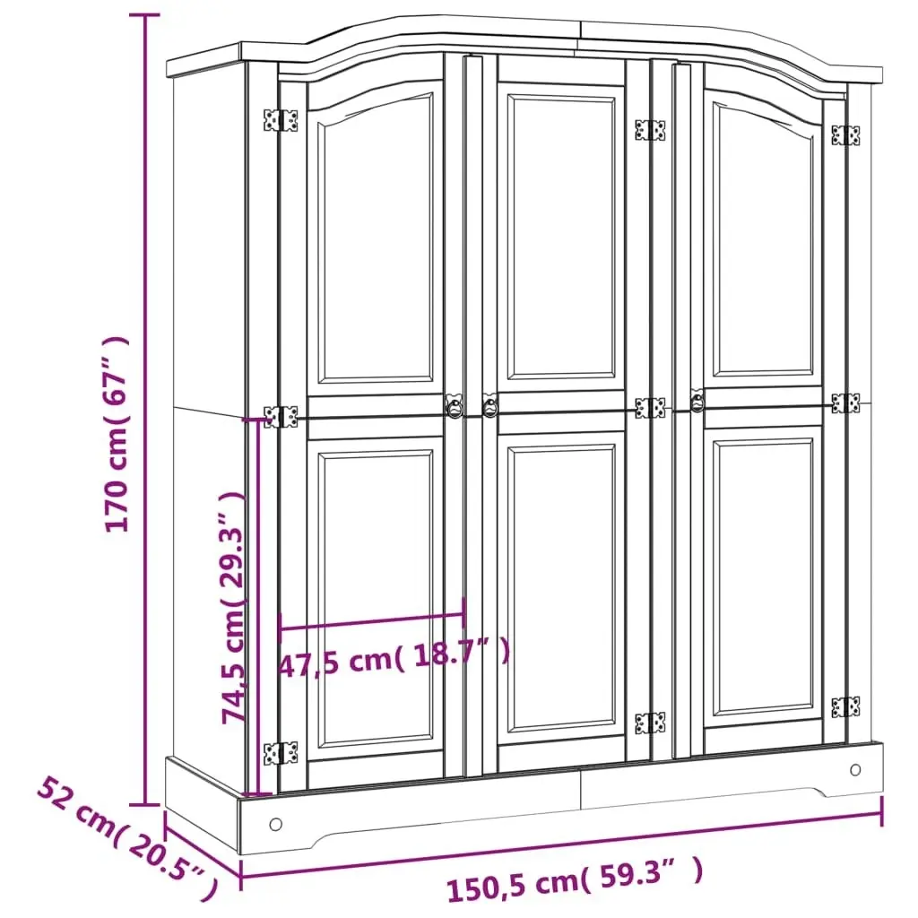 Wardrobe Mexican Pine Corona Range 3 Doors 243733