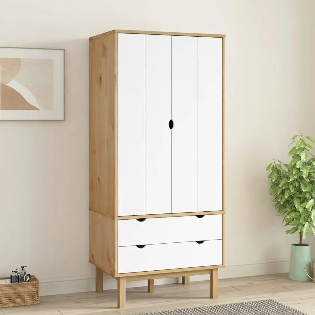 Wardrobe OTTA Brown and White 76.5x53x172 cm Solid Wood Pine 348590