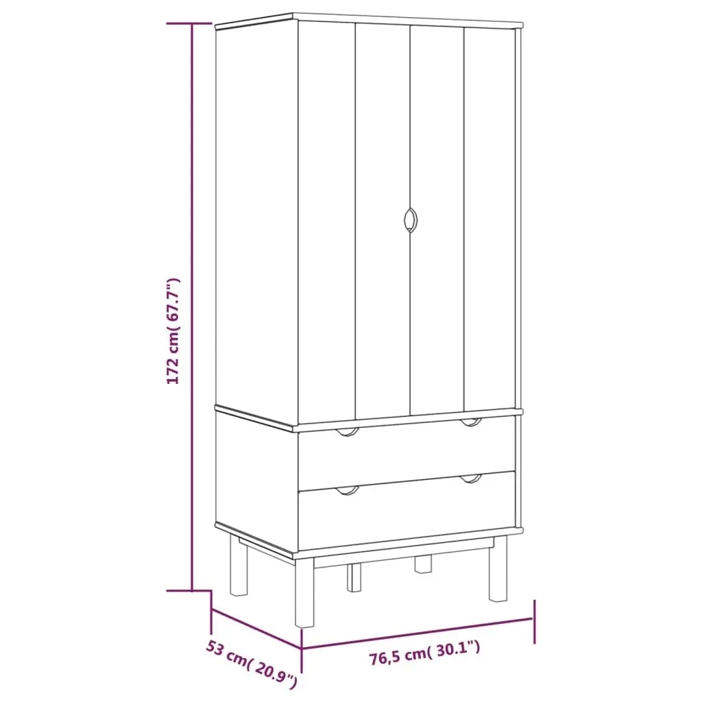 Wardrobe OTTA Brown and White 76.5x53x172 cm Solid Wood Pine 348590