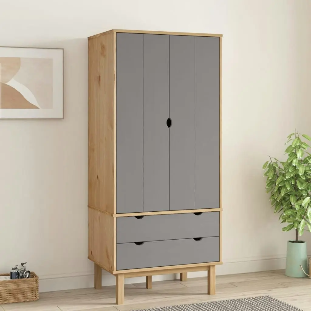 Wardrobe OTTA Brown and Grey 76.5x53x172 cm Solid Wood Pine 348589