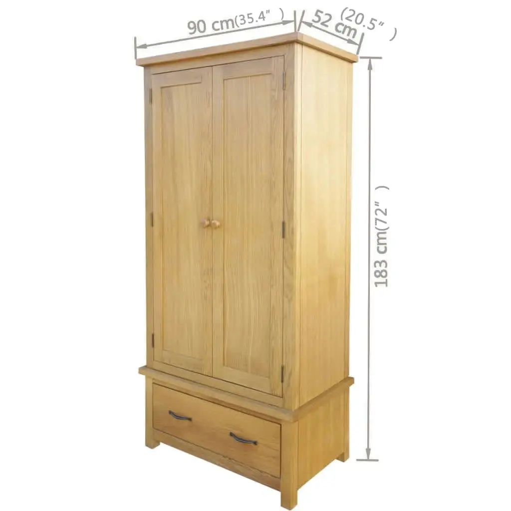 Wardrobe with 1 Drawer 90x52x183 cm Solid Oak Wood 243188