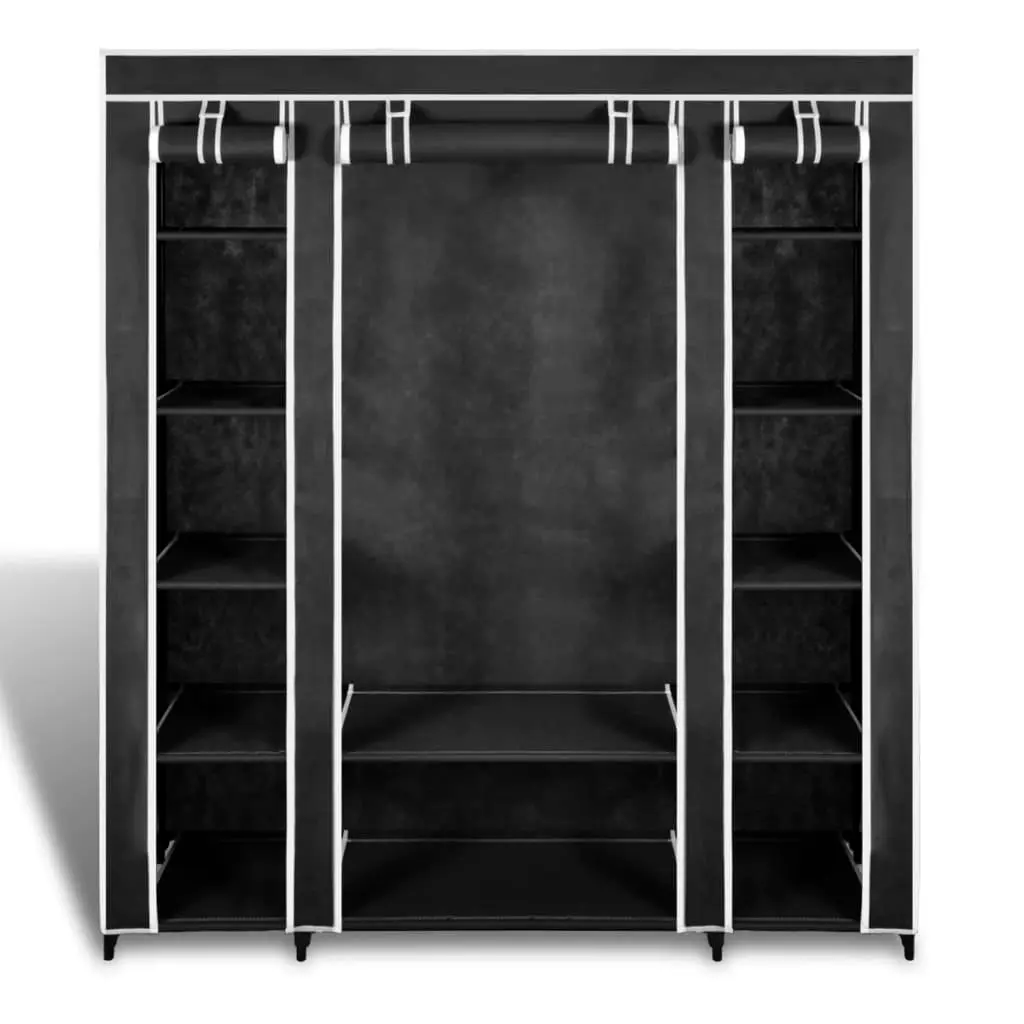 Wardrobe with Compartments and Rods 45x150x176 cm Black Fabric 240495