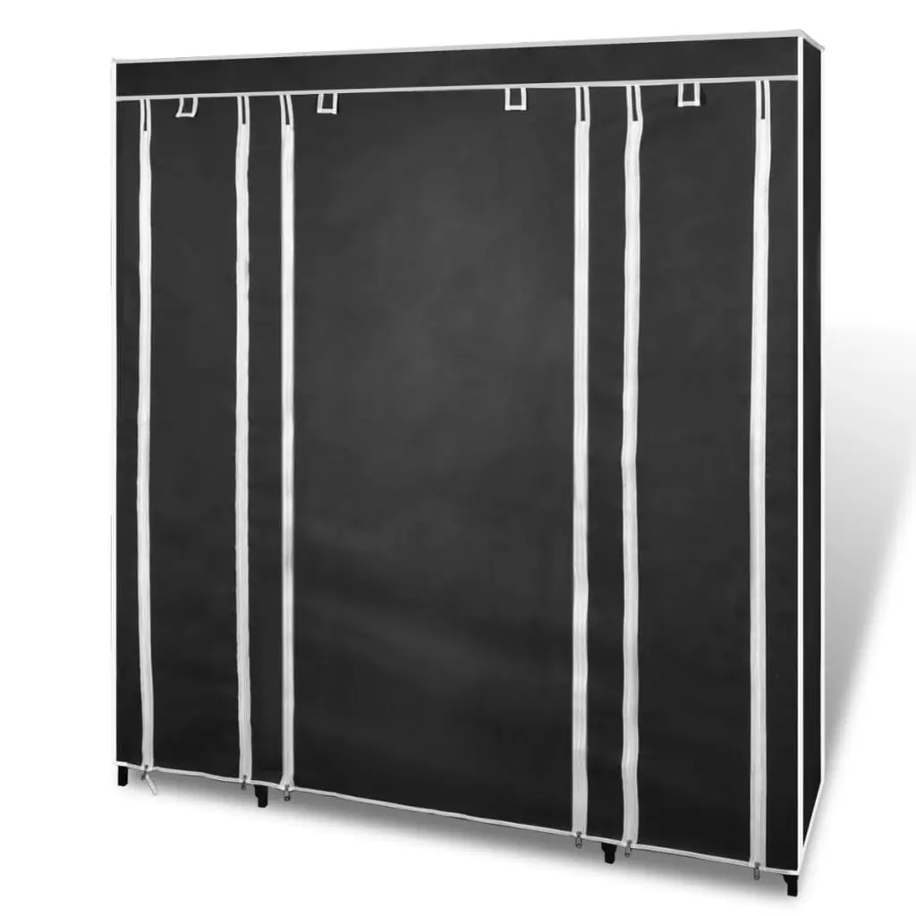 Wardrobe with Compartments and Rods 45x150x176 cm Black Fabric 240495