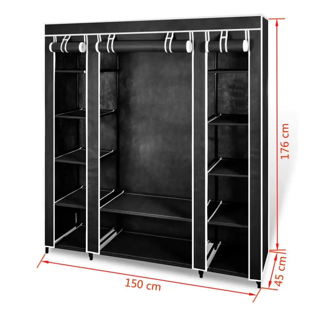 Wardrobe with Compartments and Rods 45x150x176 cm Black Fabric 240495