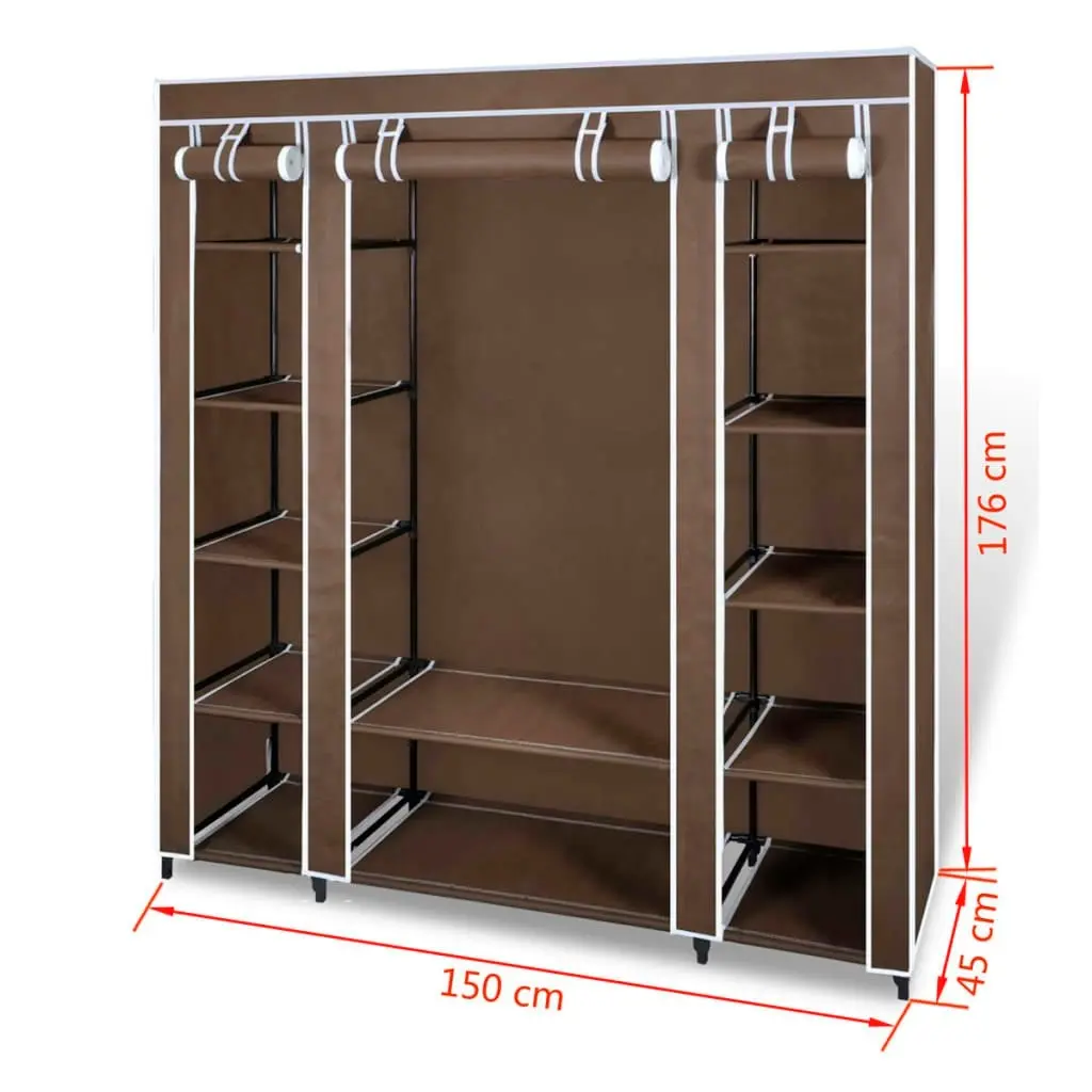 Wardrobe with Compartments and Rods 45x150x176 cm Brown Fabric 240496