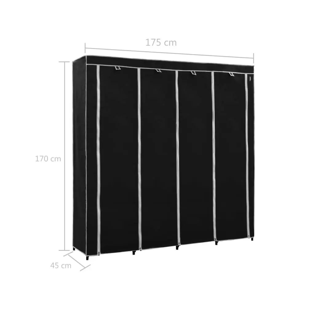 Wardrobe with 4 Compartments Black 175x45x170 cm 282445