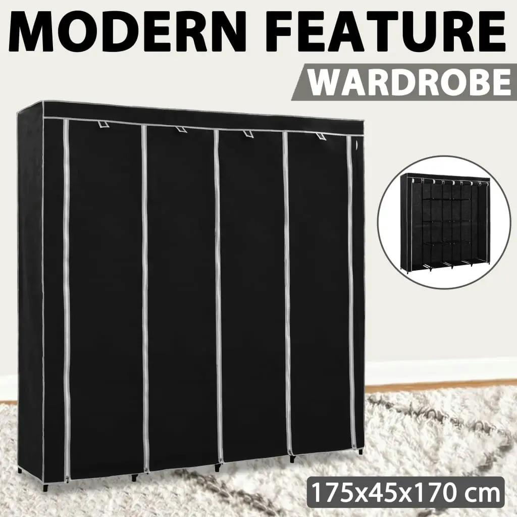 Wardrobe with 4 Compartments Black 175x45x170 cm 282445