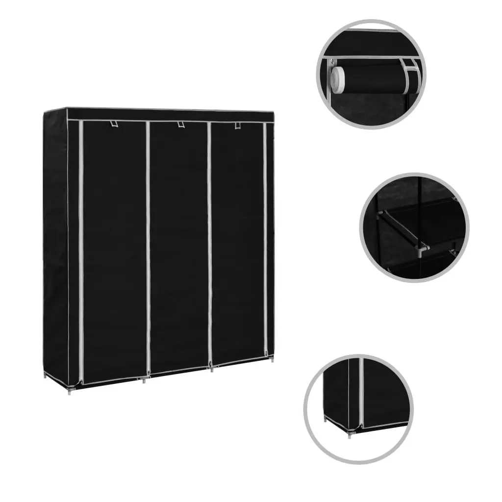 Wardrobe with Compartments and Rods Black 150x45x175 cm Fabric 282453