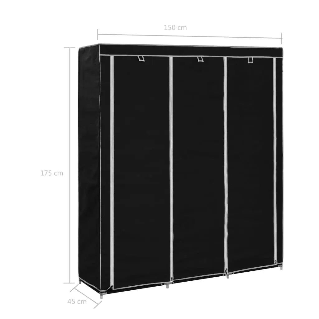 Wardrobe with Compartments and Rods Black 150x45x175 cm Fabric 282453