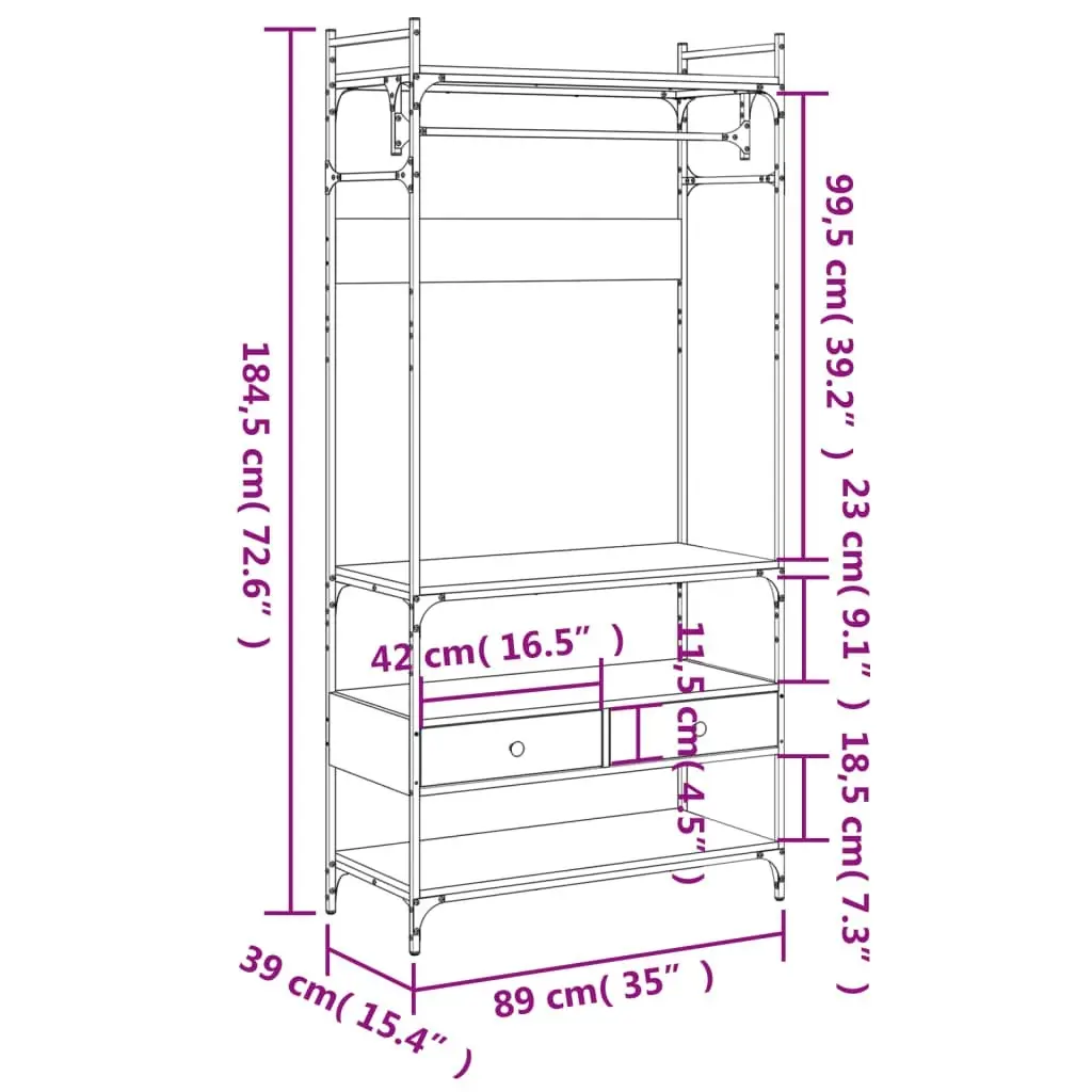 Wardrobe with Drawers Black 89x39x184.5 cm Engineered Wood 838953