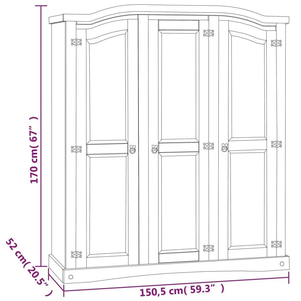 Wardrobe Mexican Pine Corona Range 3 Doors White 282622