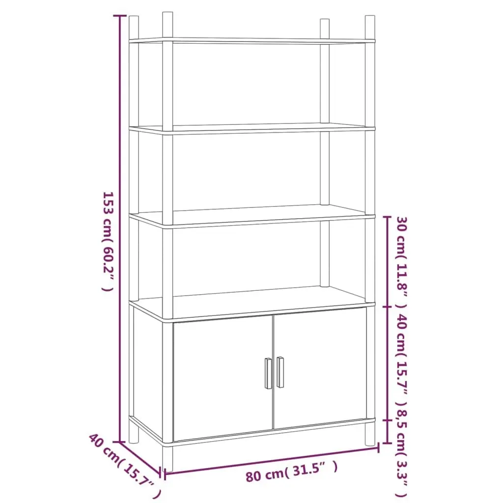 Highboard Black 80x40x153 cm Engineered Wood 345703