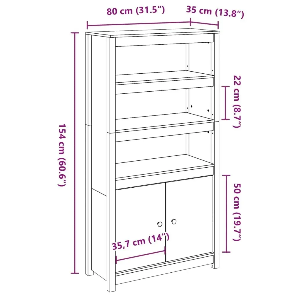 Highboard 80x35x154 cm Solid Wood Pine 823519