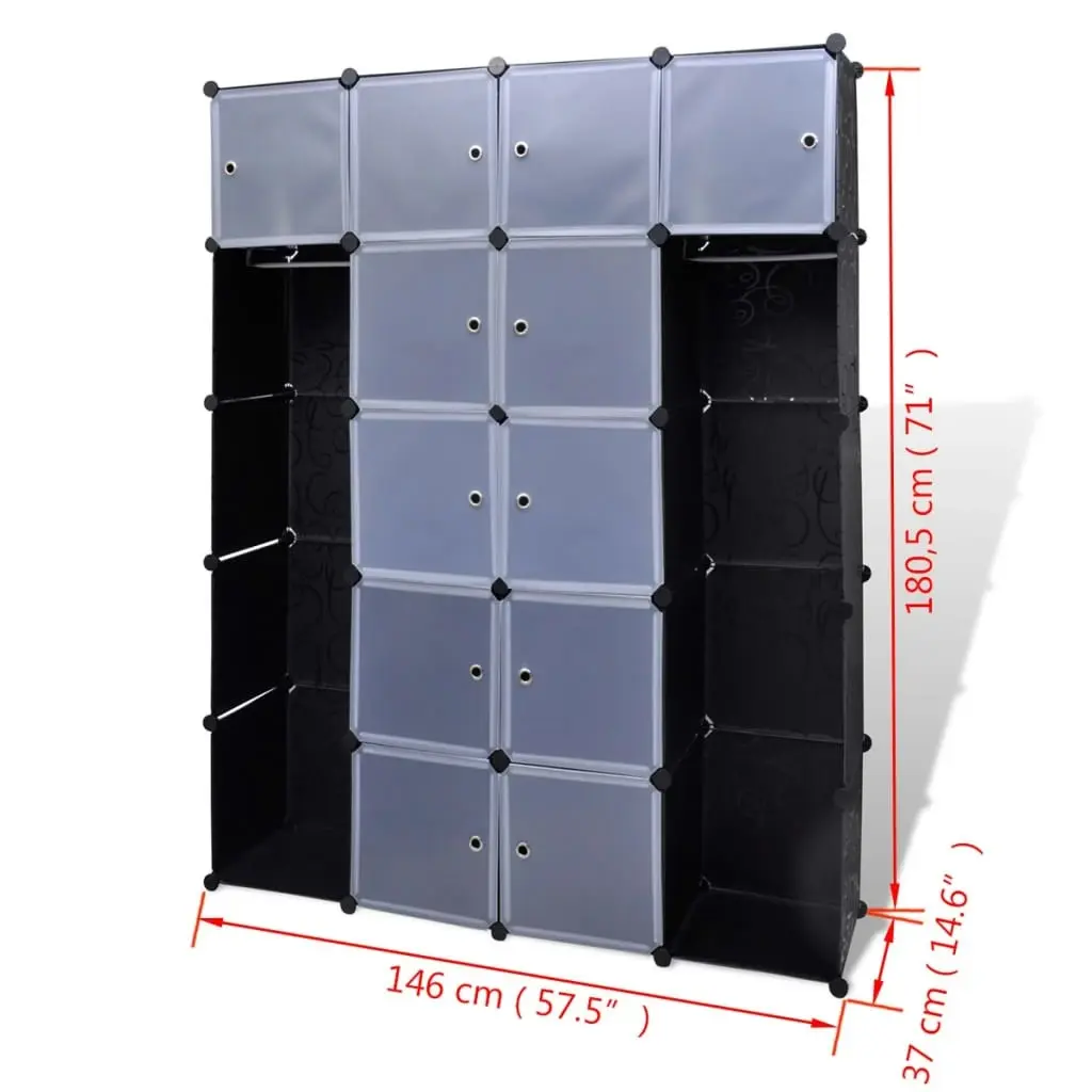 Modular Cabinet 14 Compartments Black and White 37x146x180.5 cm 240499