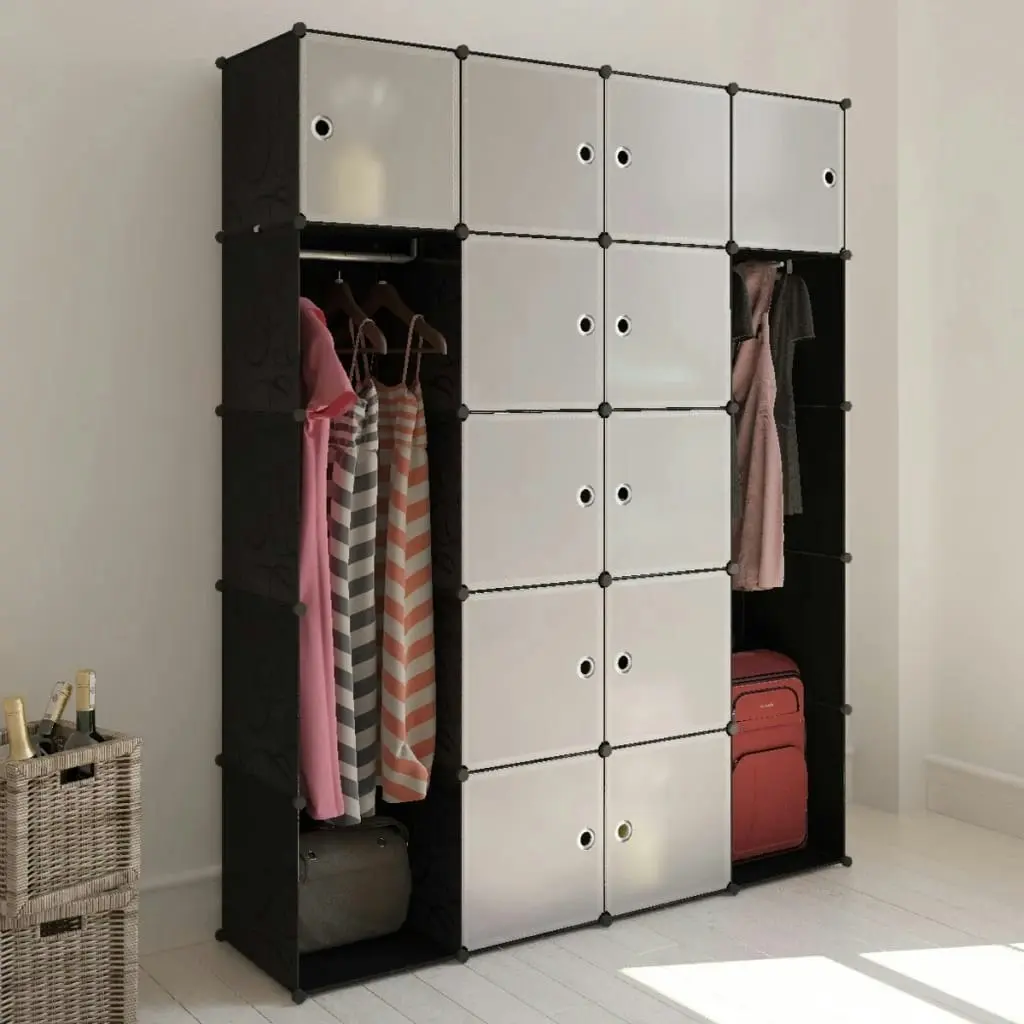 Modular Cabinet 14 Compartments Black and White 37x146x180.5 cm 240499