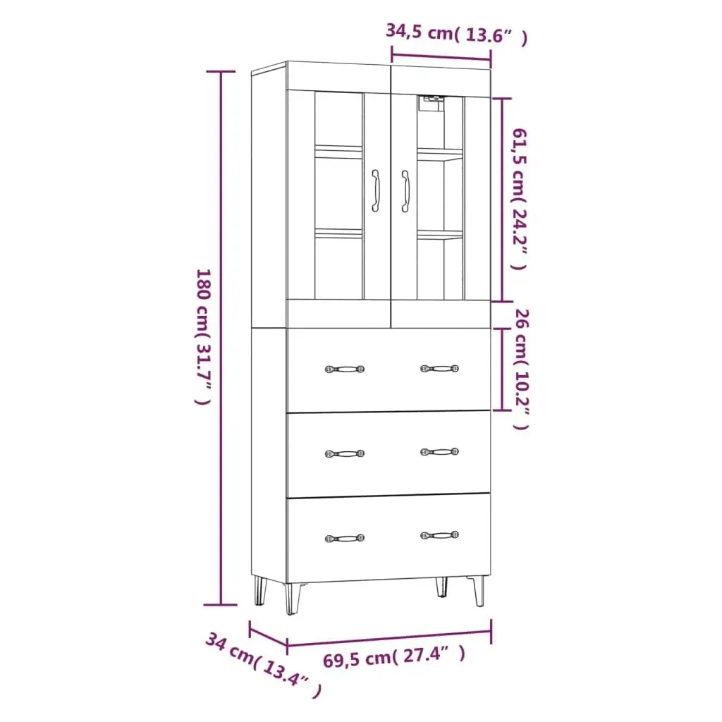 Highboard White 69.5x34x180 cm Engineered Wood 3114868