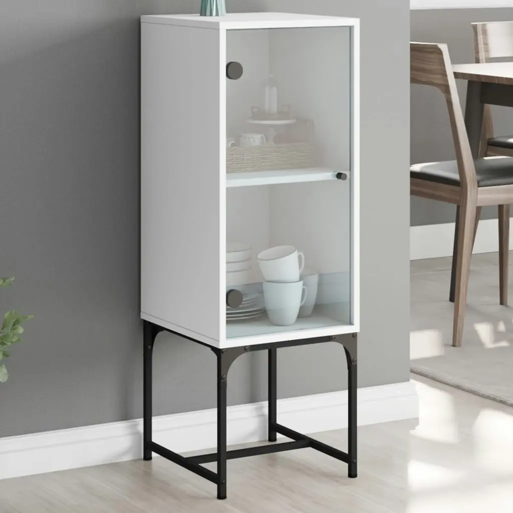 Side Cabinet with Glass Doors White 35x37x100 cm 836553