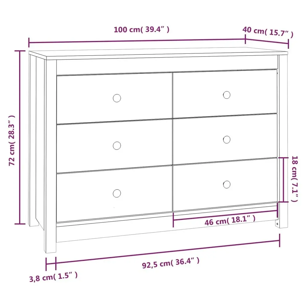 Side Cabinet 100x40x72 cm Solid Wood Pine 821764