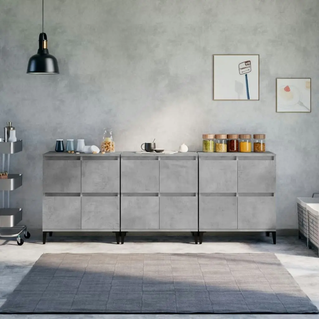 Sideboards 3 pcs Concrete Grey 60x35x70 cm Engineered Wood 3185779