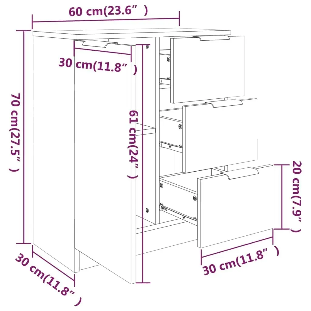 Sideboards 2 pcs White 60x30x70 cm Engineered Wood 3115788