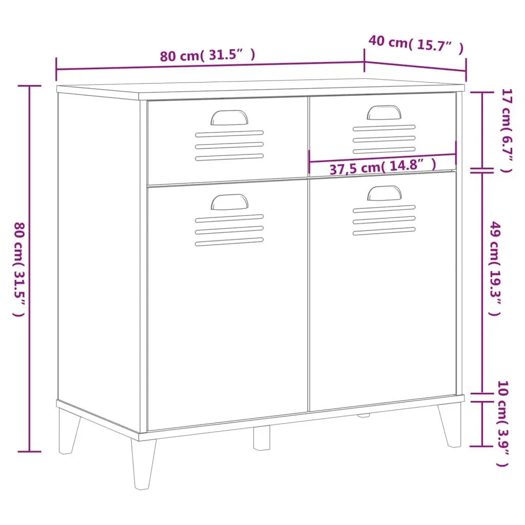 Sideboard VIKEN Black 80x40x80 cm Solid Wood Pine 374936