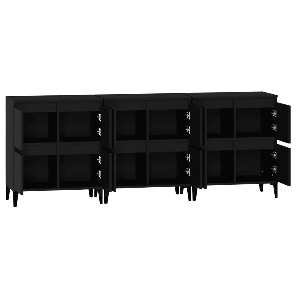 Sideboards 3 pcs Black 60x35x70 cm Engineered Wood 3185776