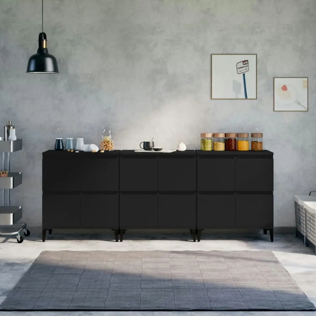 Sideboards 3 pcs Black 60x35x70 cm Engineered Wood 3185776