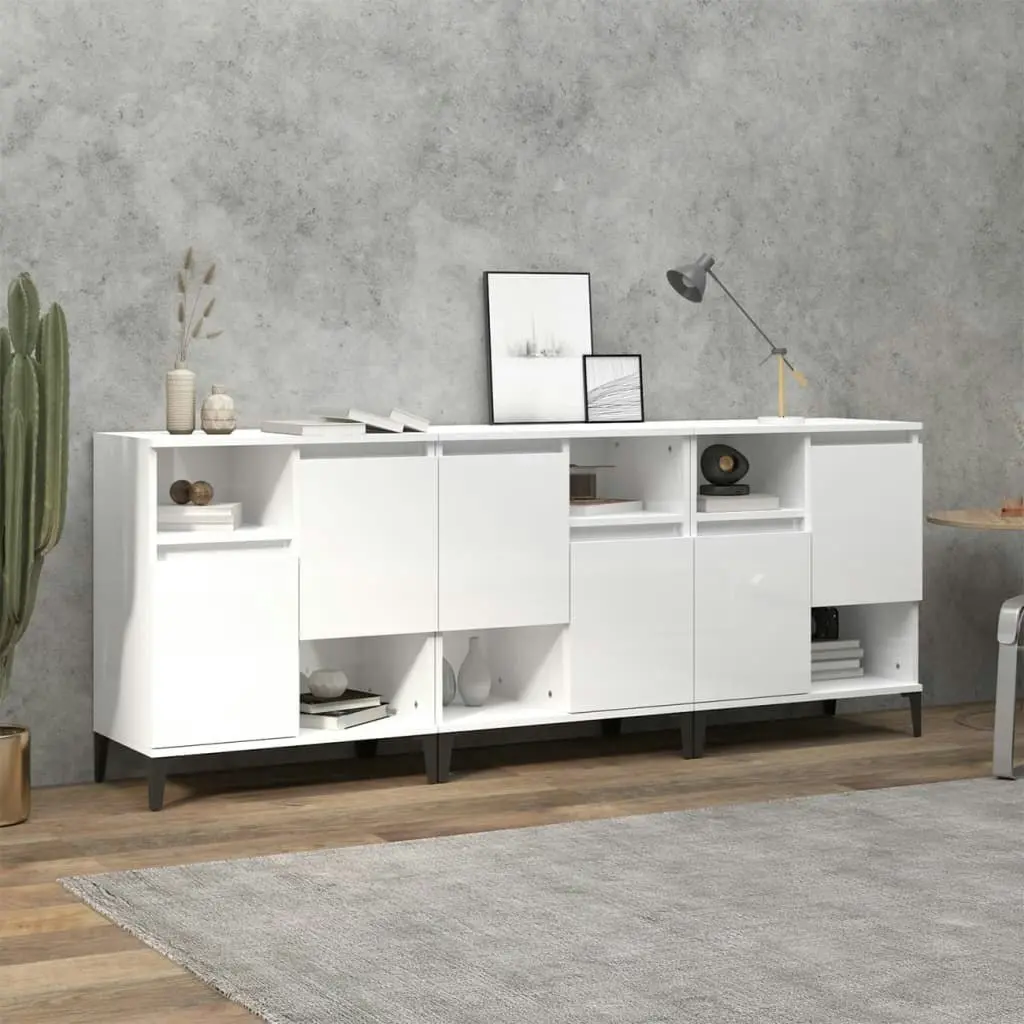 Sideboards 3 pcs High Gloss White 60x35x70 cm Engineered Wood 3185745