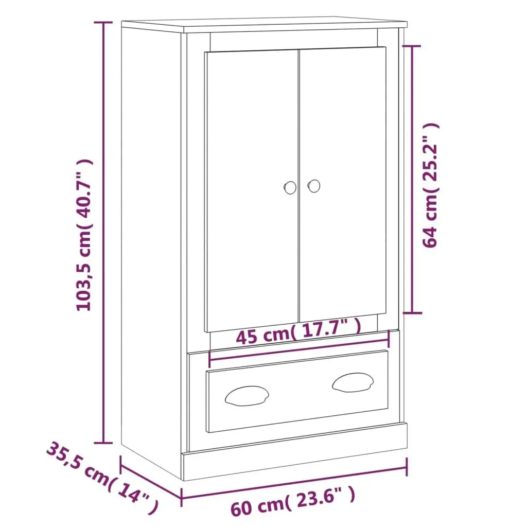 Highboard High Gloss White 60x35.5x103.5 cm Engineered Wood 816298