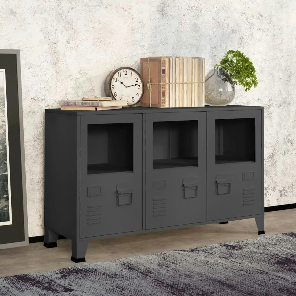 Industrial Sideboard Anthracite 105x35x62 cm Metal and Glass 339610