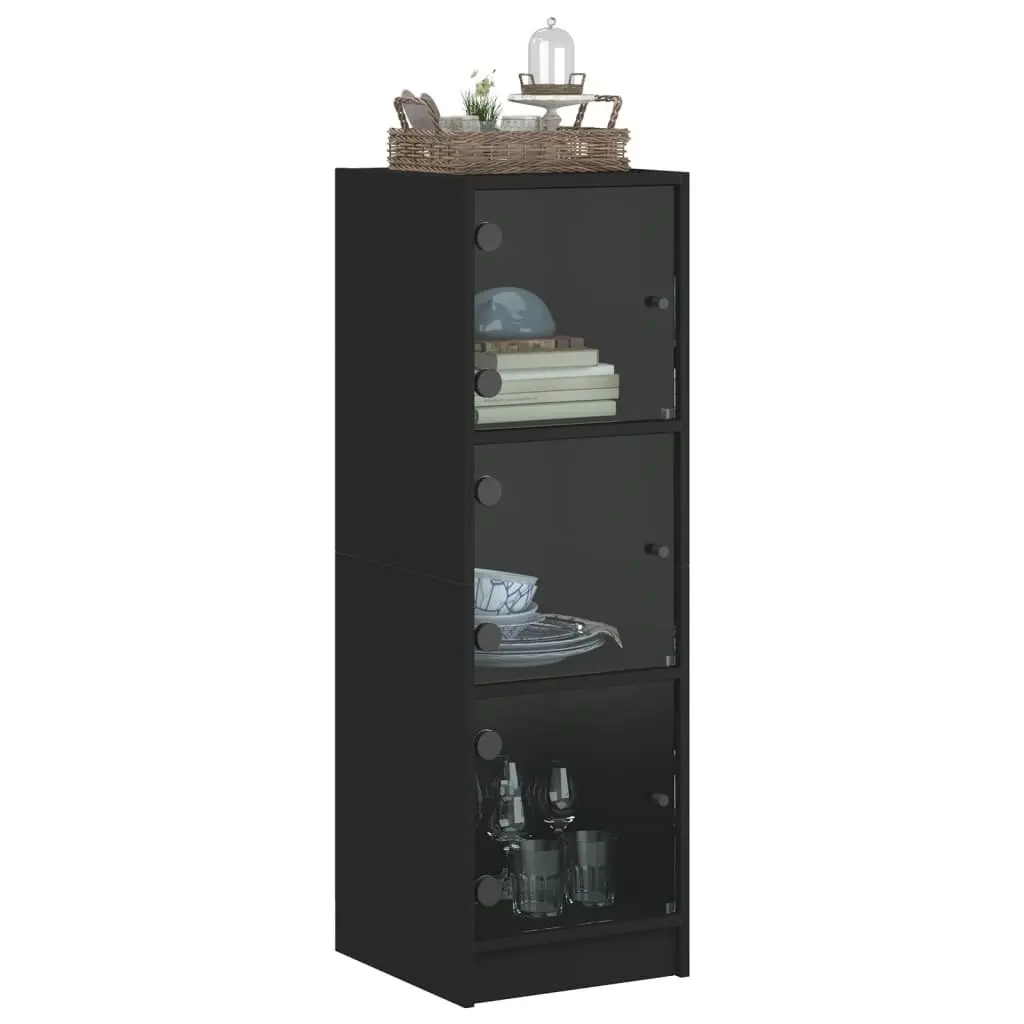 Highboard with Glass Doors Black 35x37x109 cm 836386