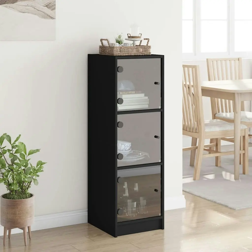 Highboard with Glass Doors Black 35x37x109 cm 836386