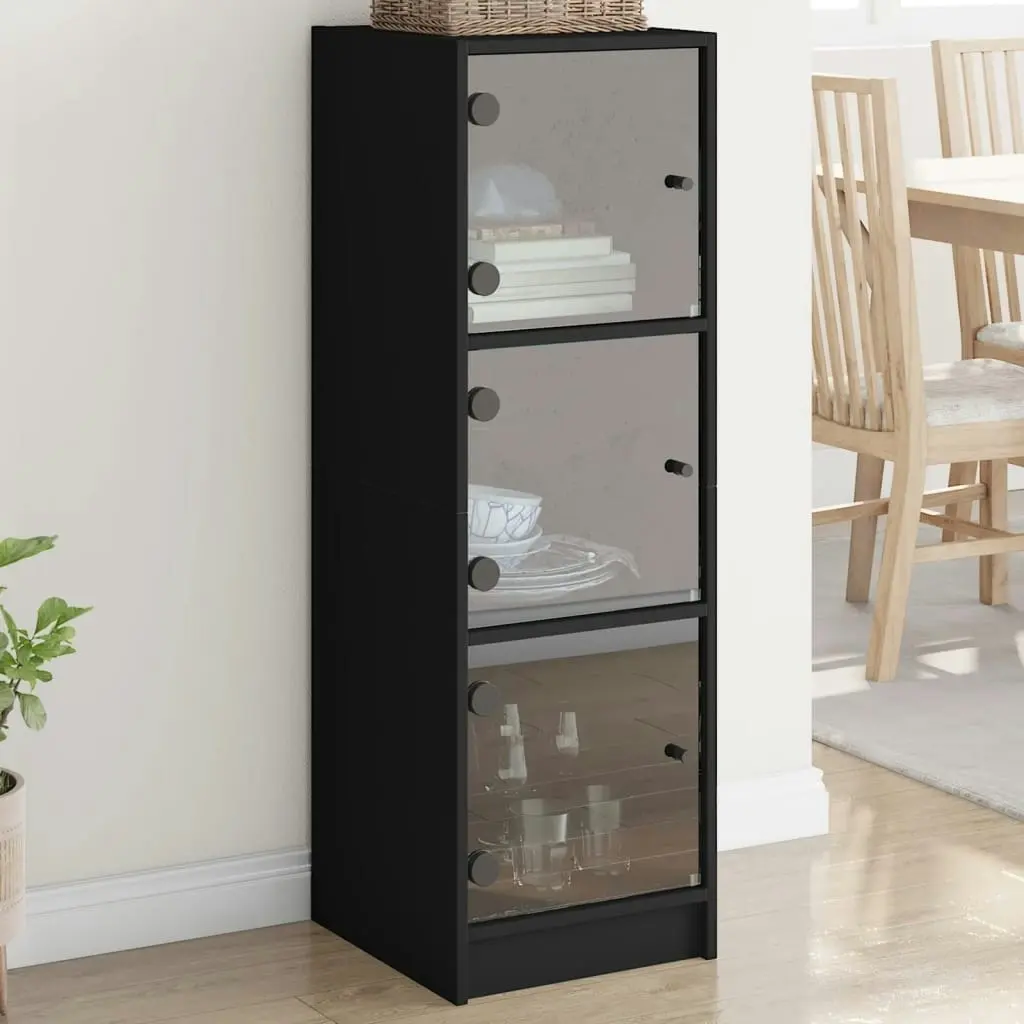 Highboard with Glass Doors Black 35x37x109 cm 836386