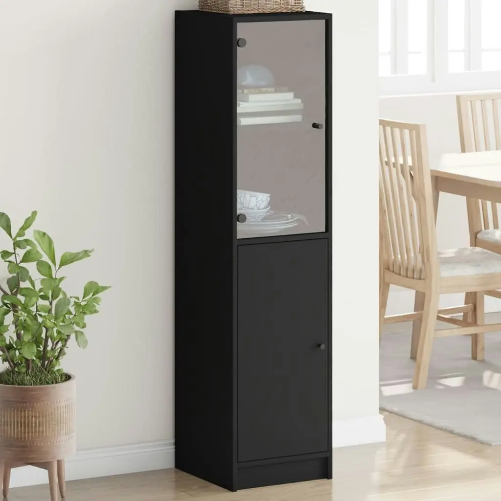 Highboard with Glass Door Black 35x37x142 cm 836442