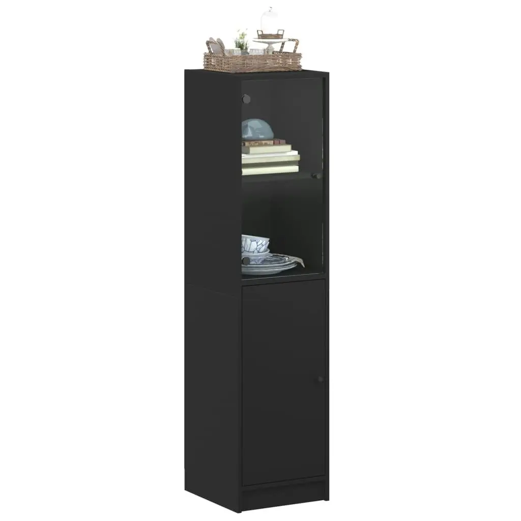 Highboard with Glass Door Black 35x37x142 cm 836442