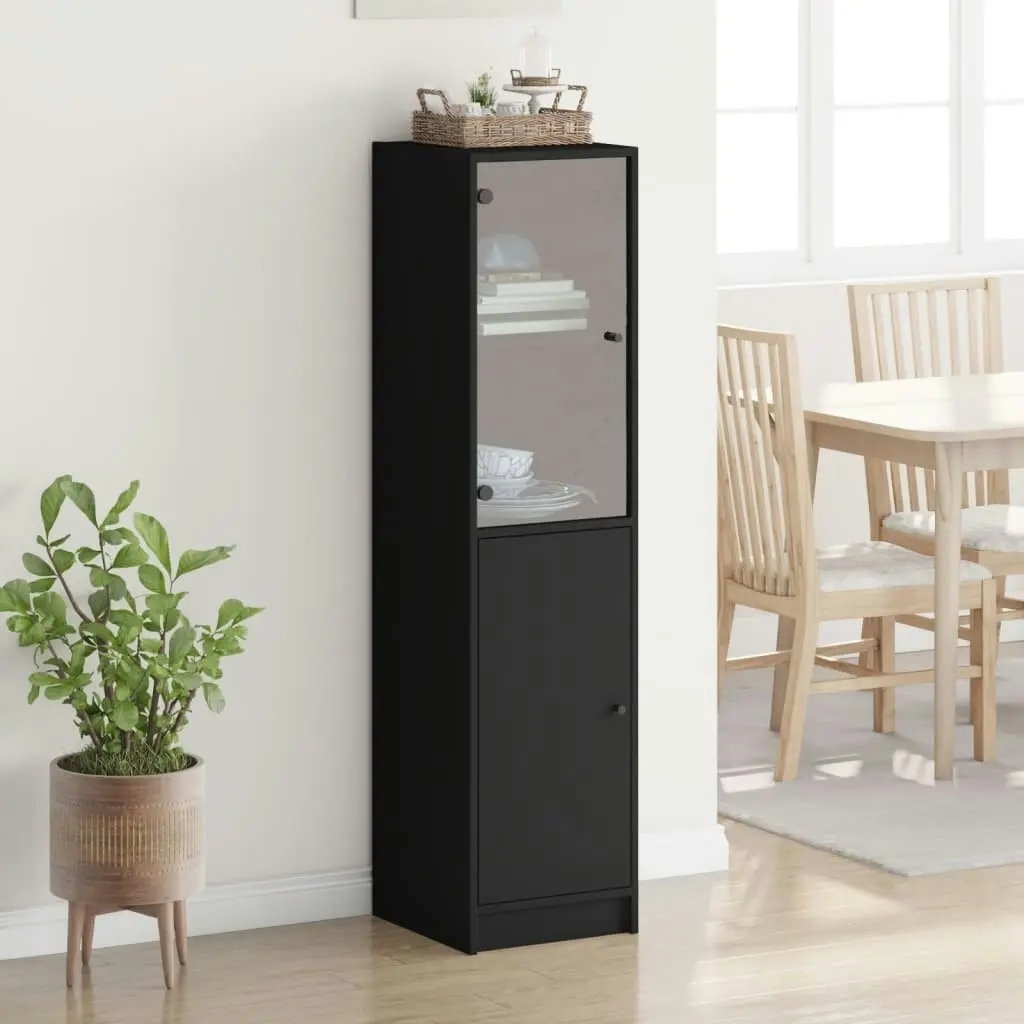 Highboard with Glass Door Black 35x37x142 cm 836442