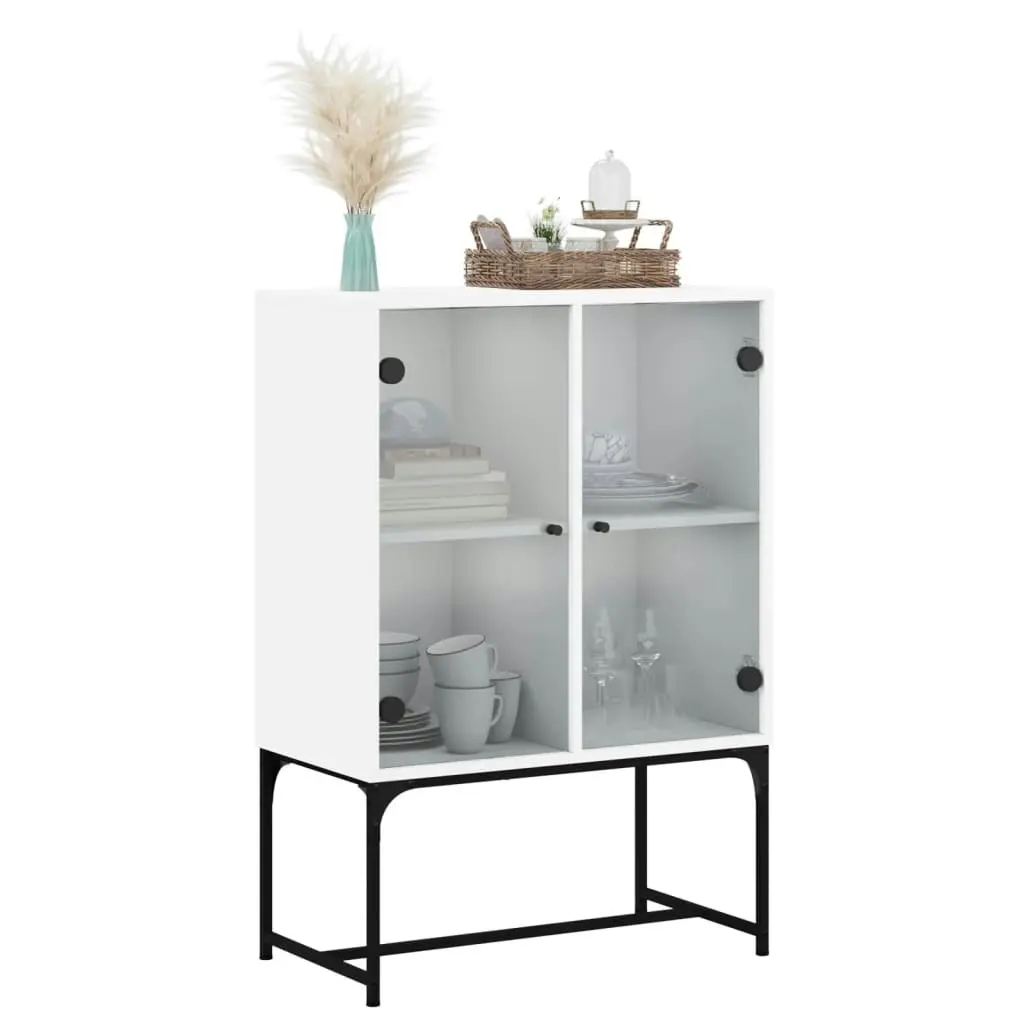 Side Cabinet with Glass Doors White 69x37x100 cm 836546