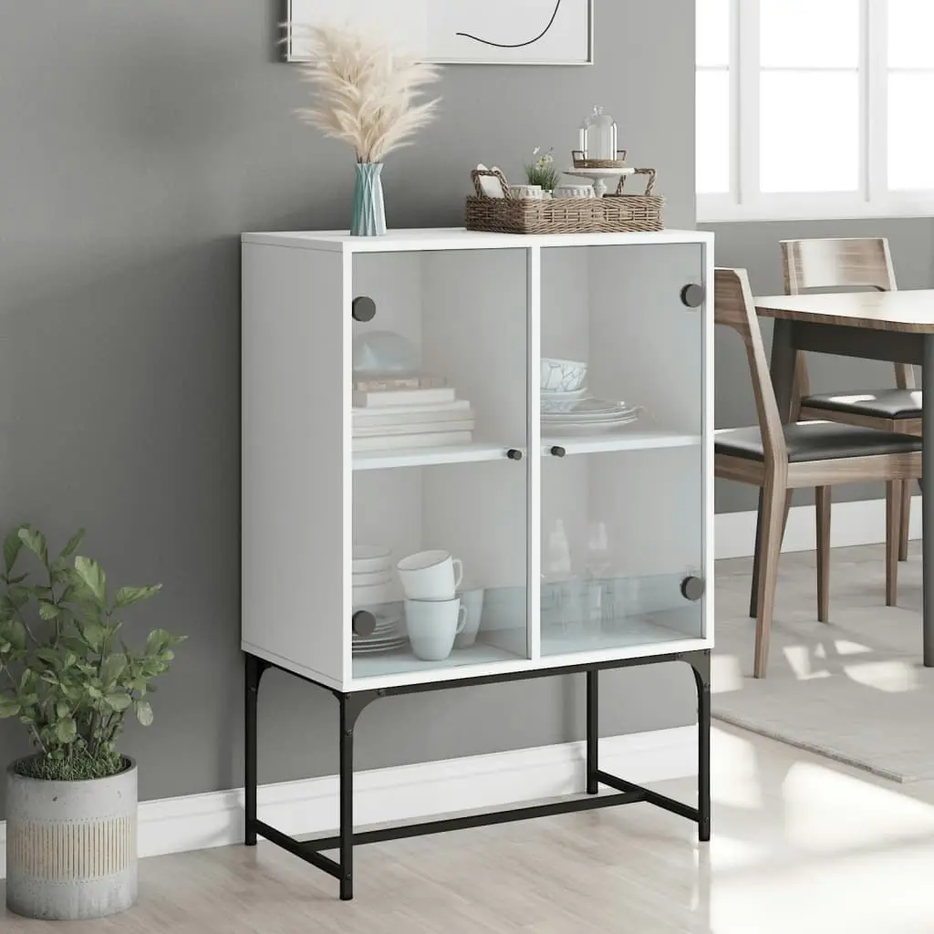 Side Cabinet with Glass Doors White 69x37x100 cm 836546