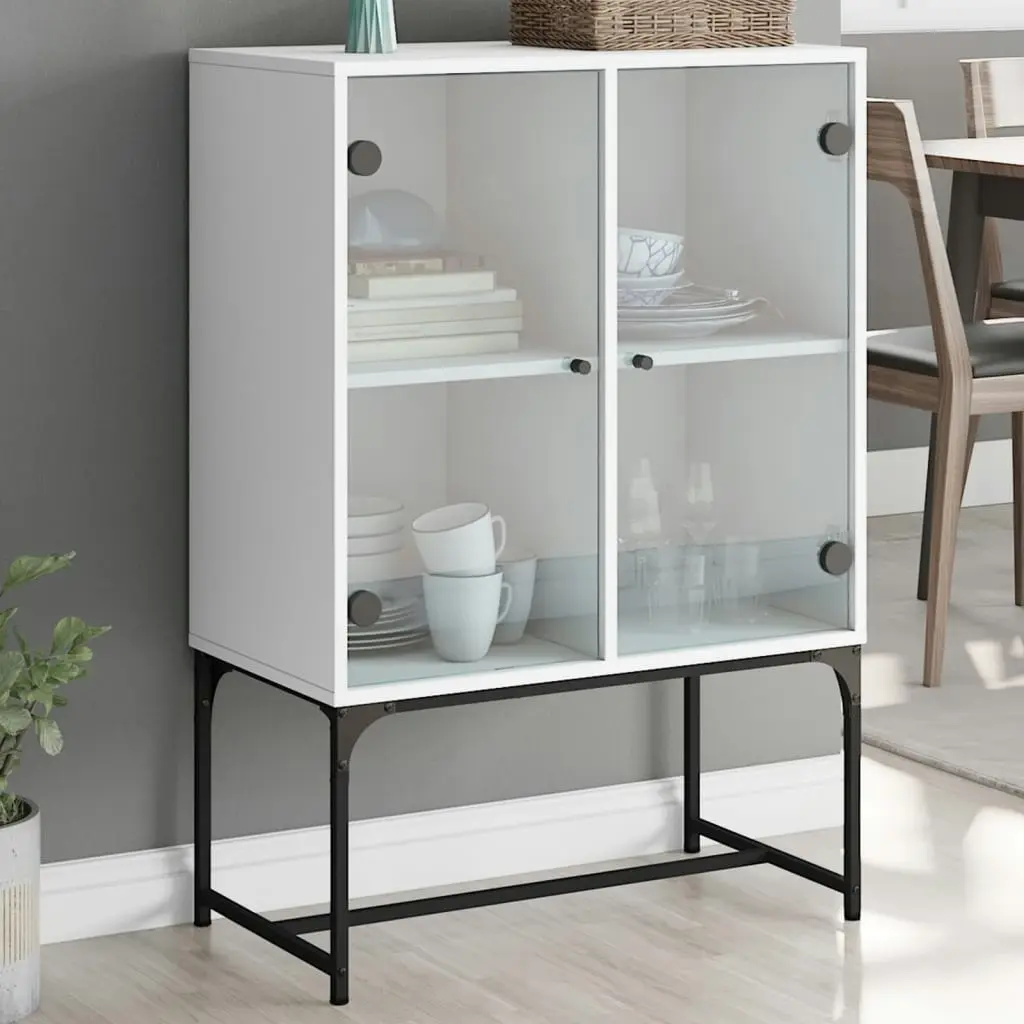 Side Cabinet with Glass Doors White 69x37x100 cm 836546