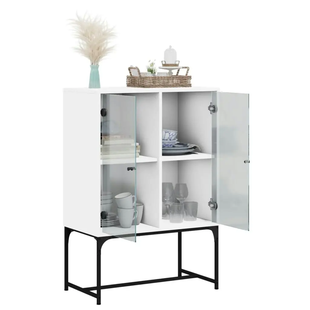 Side Cabinet with Glass Doors White 69x37x100 cm 836546