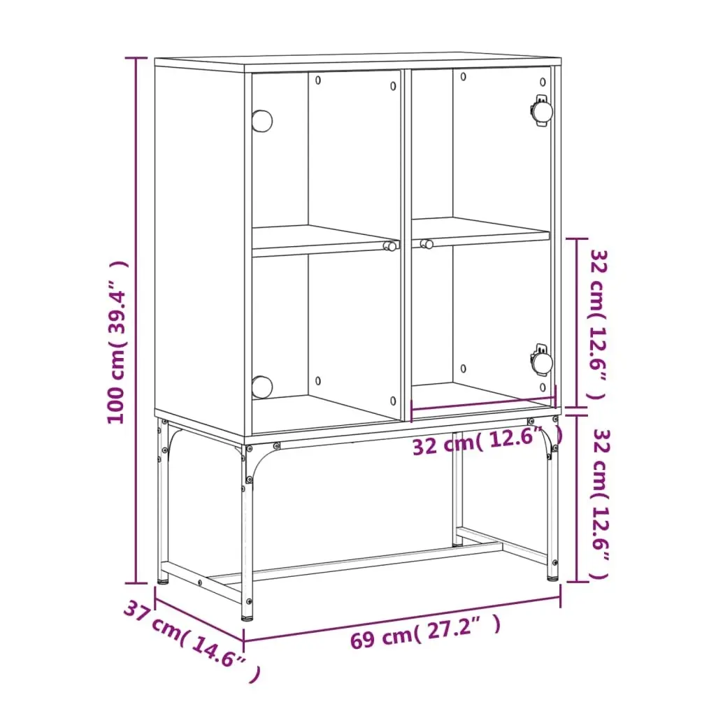 Side Cabinet with Glass Doors White 69x37x100 cm 836546