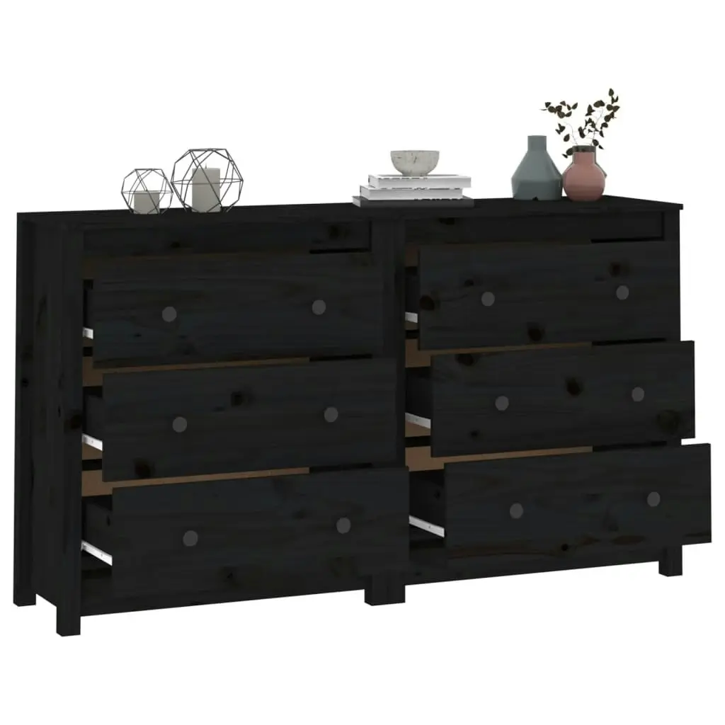 Sideboard Black 140x35x80 cm Solid Wood Pine 3114083