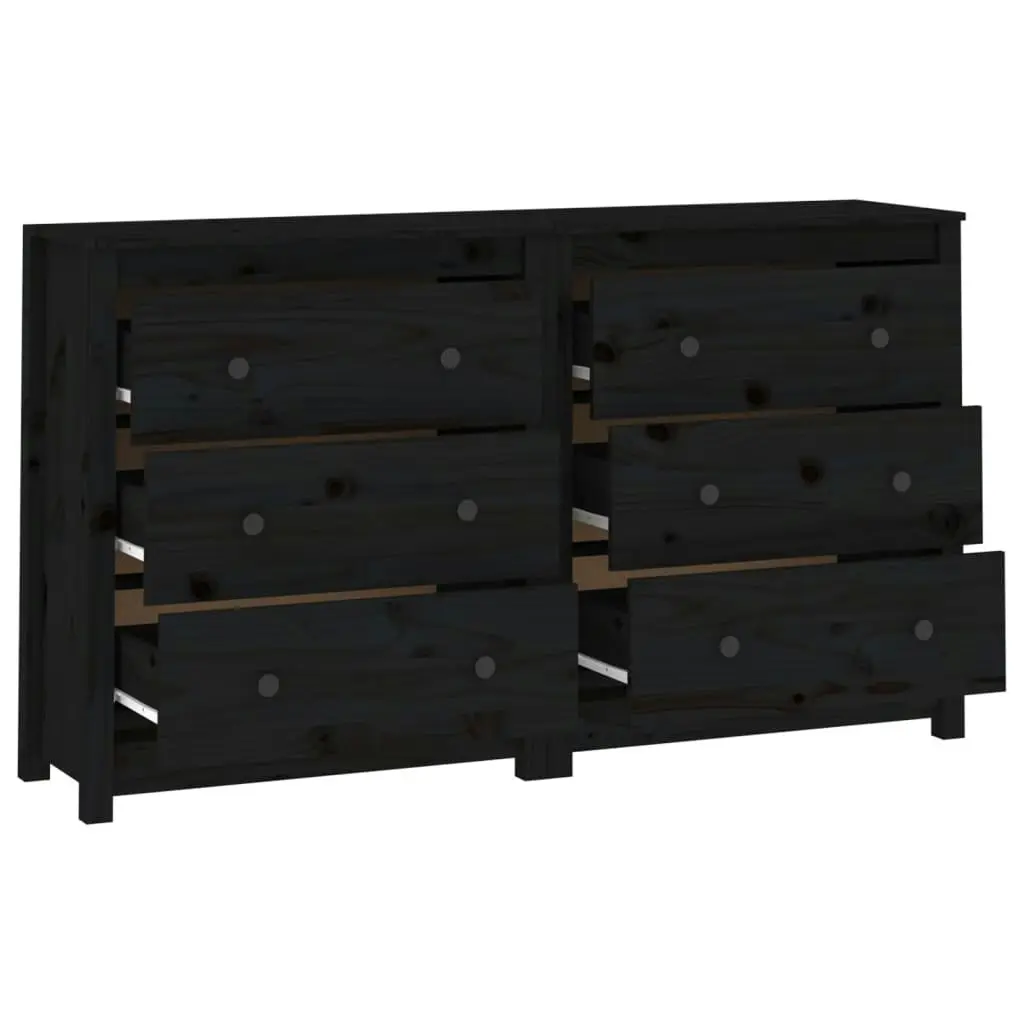 Sideboard Black 140x35x80 cm Solid Wood Pine 3114083