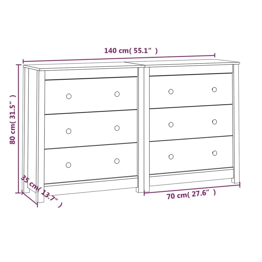 Sideboard Black 140x35x80 cm Solid Wood Pine 3114083