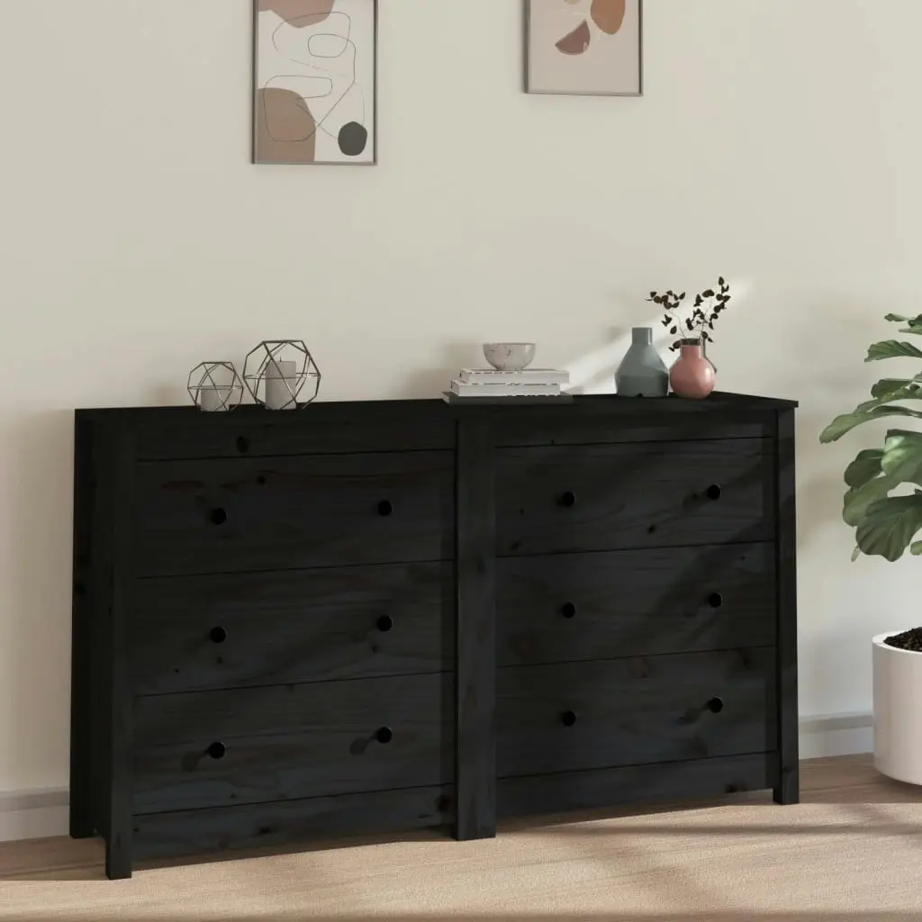 Sideboard Black 140x35x80 cm Solid Wood Pine 3114083