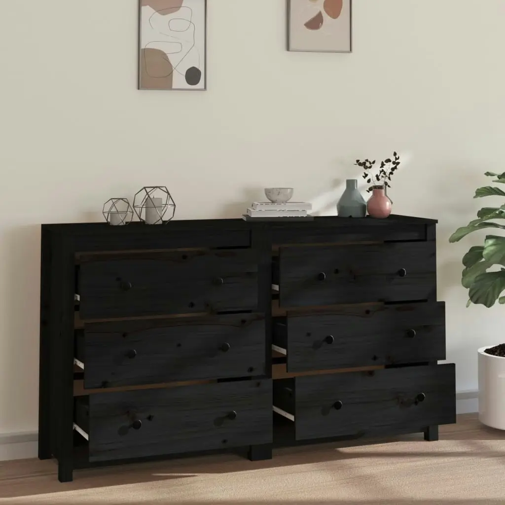 Sideboard Black 140x35x80 cm Solid Wood Pine 3114083