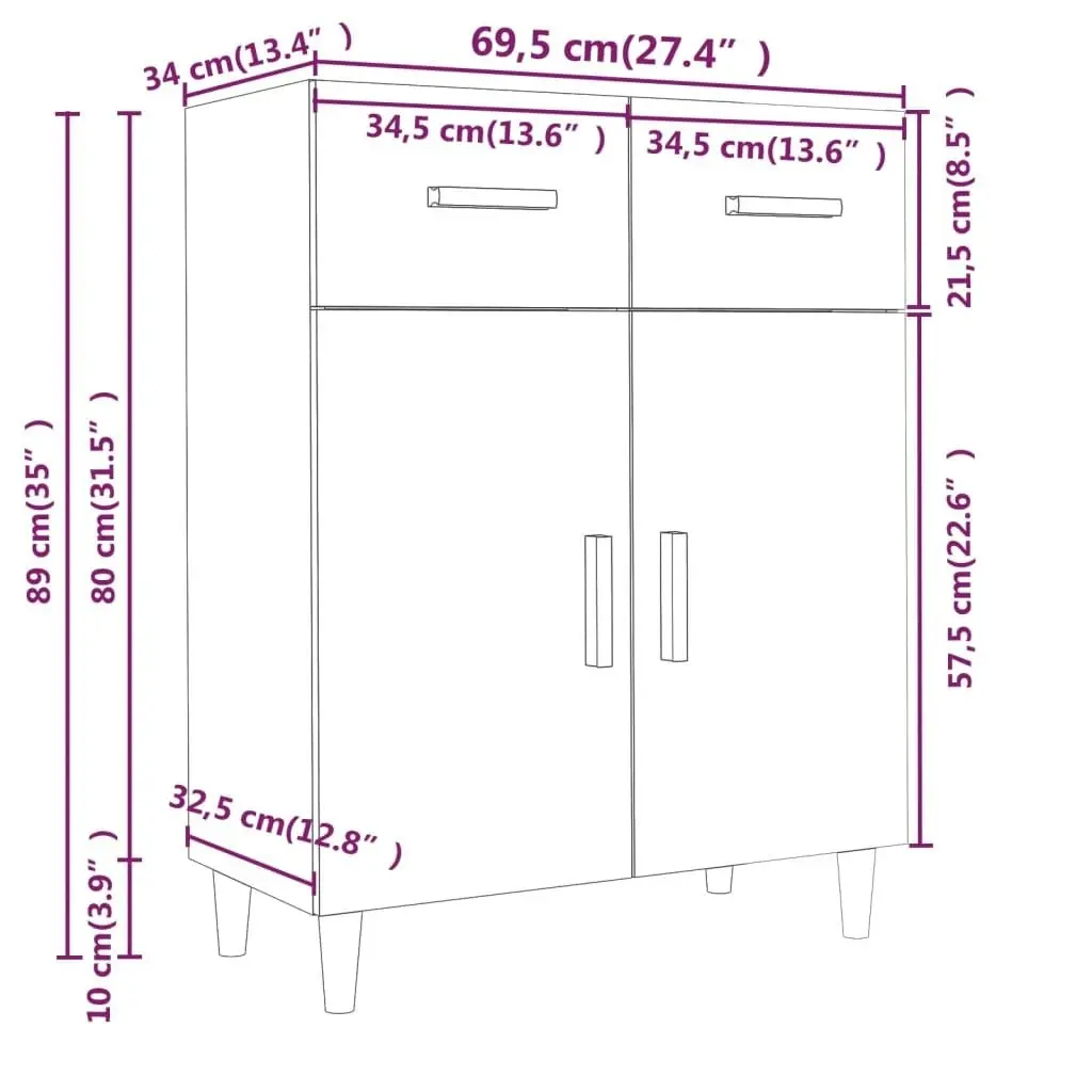 Sideboard Concrete Grey 69.5x34x89 cm Engineered Wood 812190