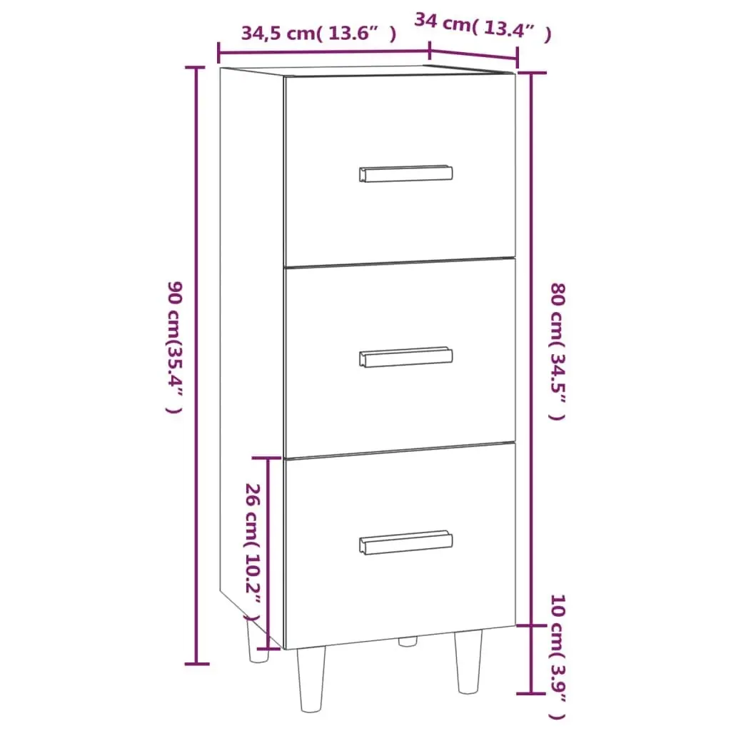 Sideboard High Gloss White 34.5x34x90 cm Engineered Wood 812345